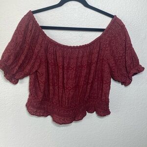 American Eagle‎ On/Off the Shoulder Puff Sleeve Cropped Eyelet Top Size XL
